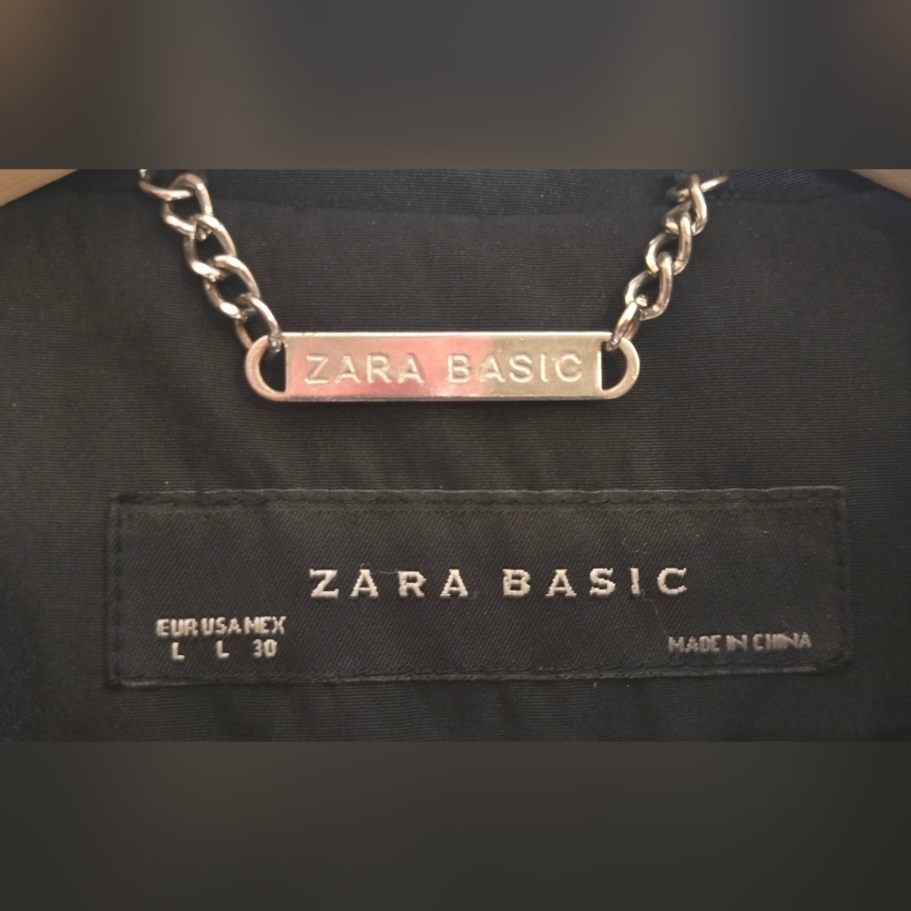 ZARA Black Belted Trench Coat Longline Classic Button Front Size Large - Picture 8 of 15